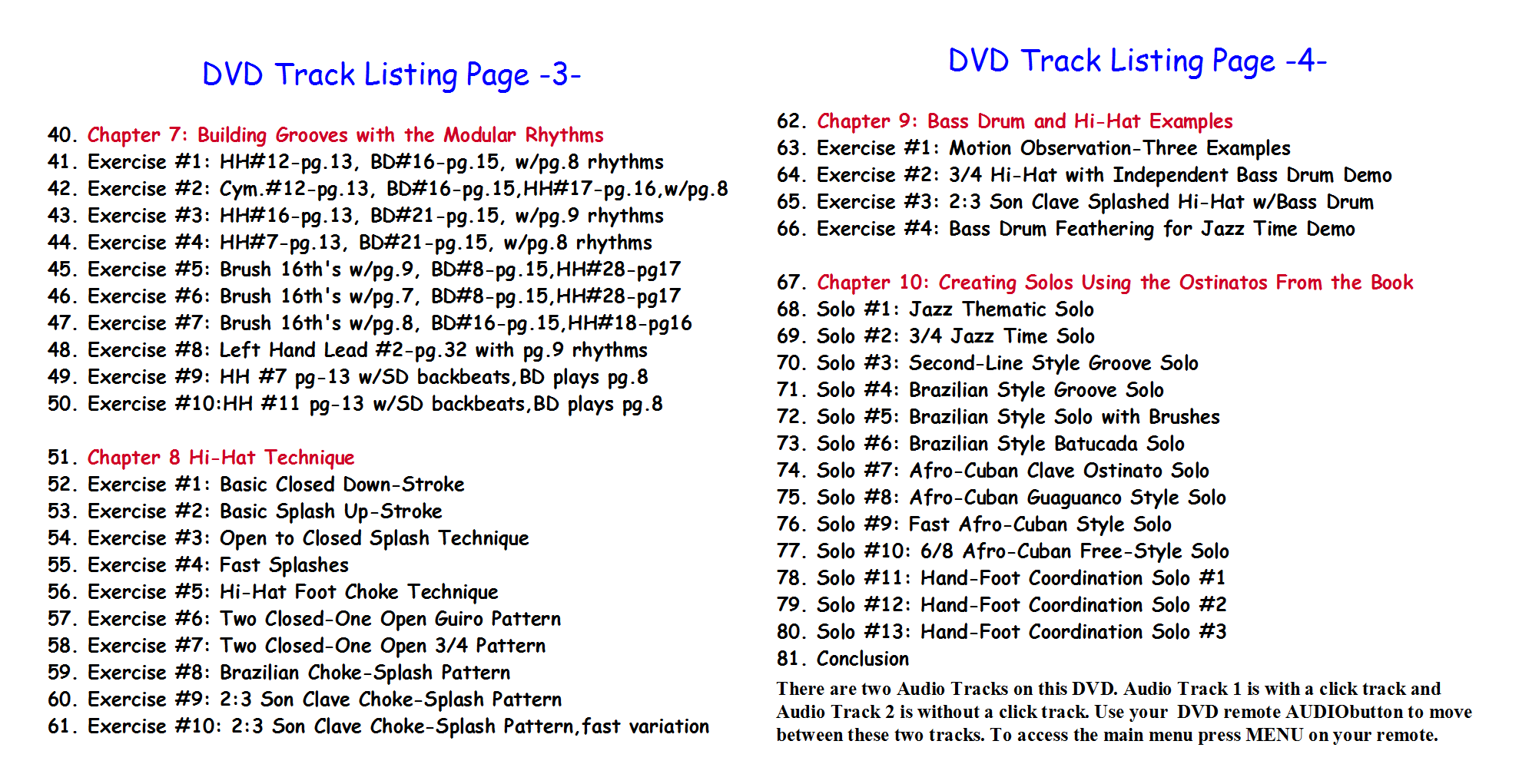 Advanced Coord track listing pg 3-4